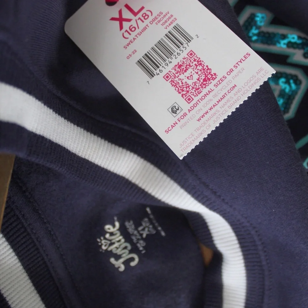 Justice NWT Sparkle Sweatshirt Dress XL 16/18